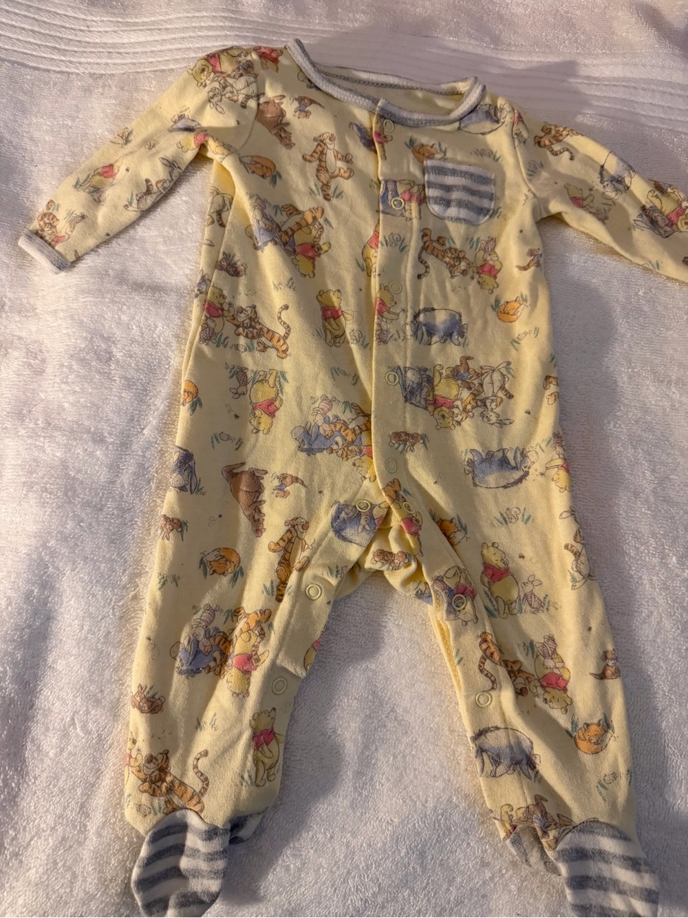 Disney Yellow Winnie the Pooh All-Over Print Footed One-Piece